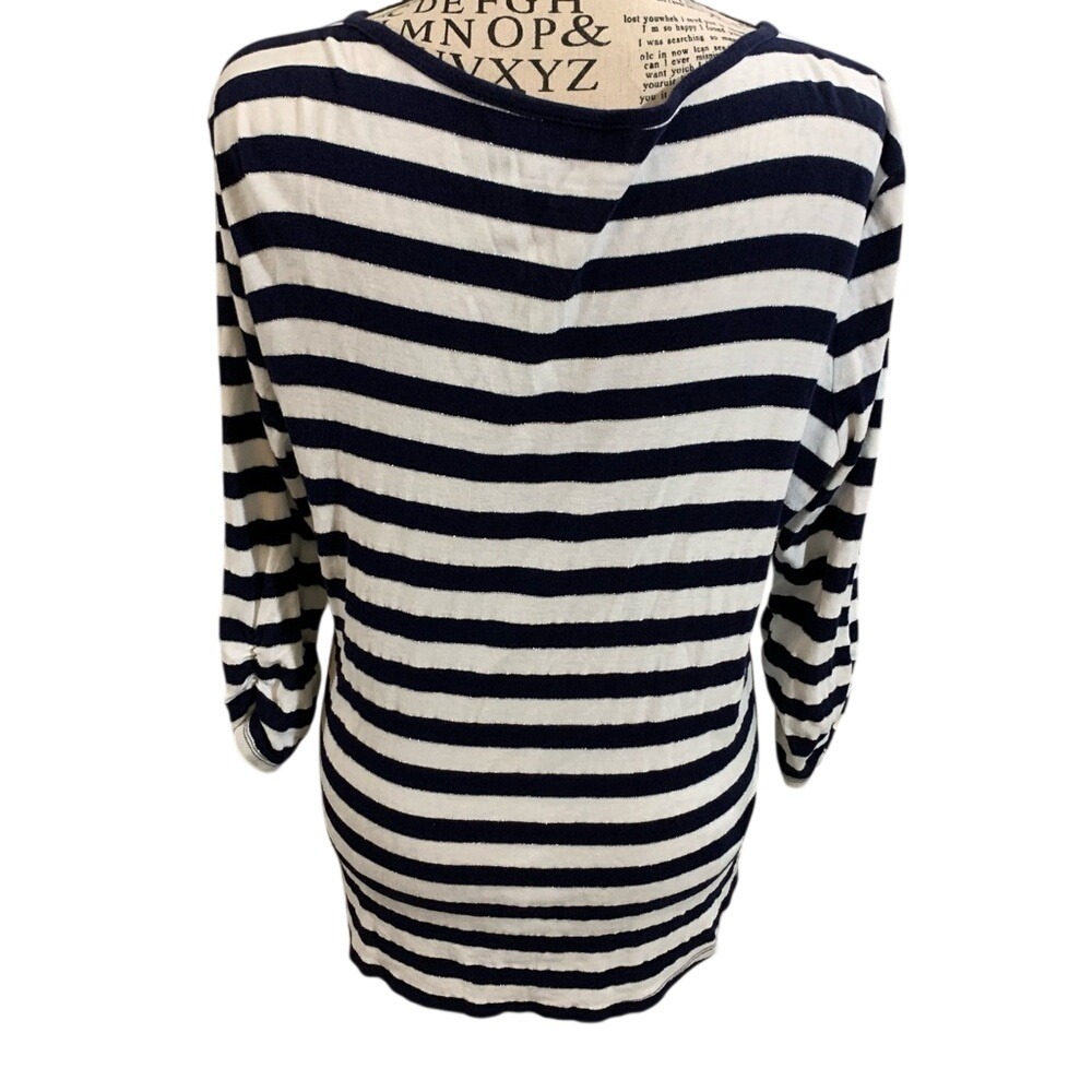New York & Company Navy and White Striped Top - Picture 3 of 10